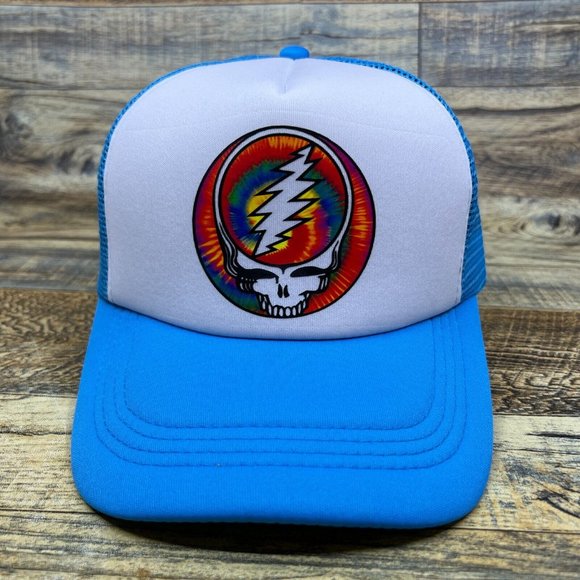 Grateful Dead Mens Trucker Hat Blue Snapback Steal Your Face Jerry Garcia Cap - Picture 2 of 8